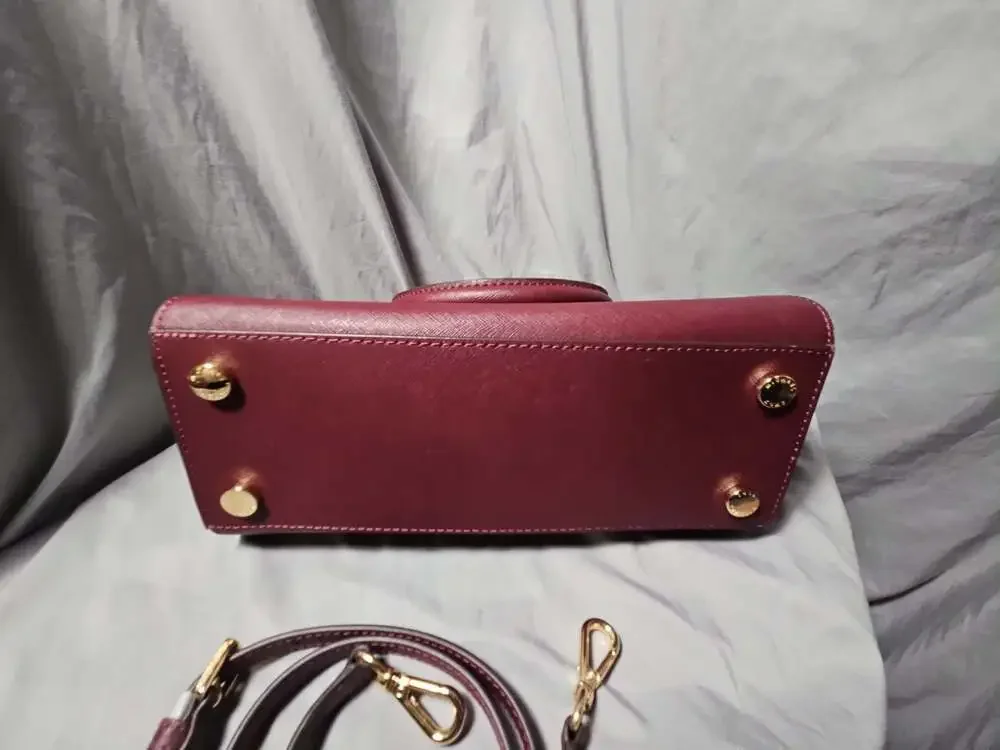 Michael Kors Selma Medium Saffiano Leather Top Zip Satchel in Merlot